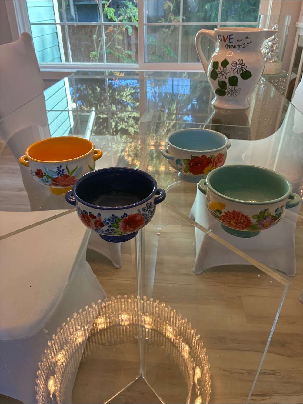 Set of 5 Floral Ceramic Soup Bowls - Colorful Hand-Painted Styles